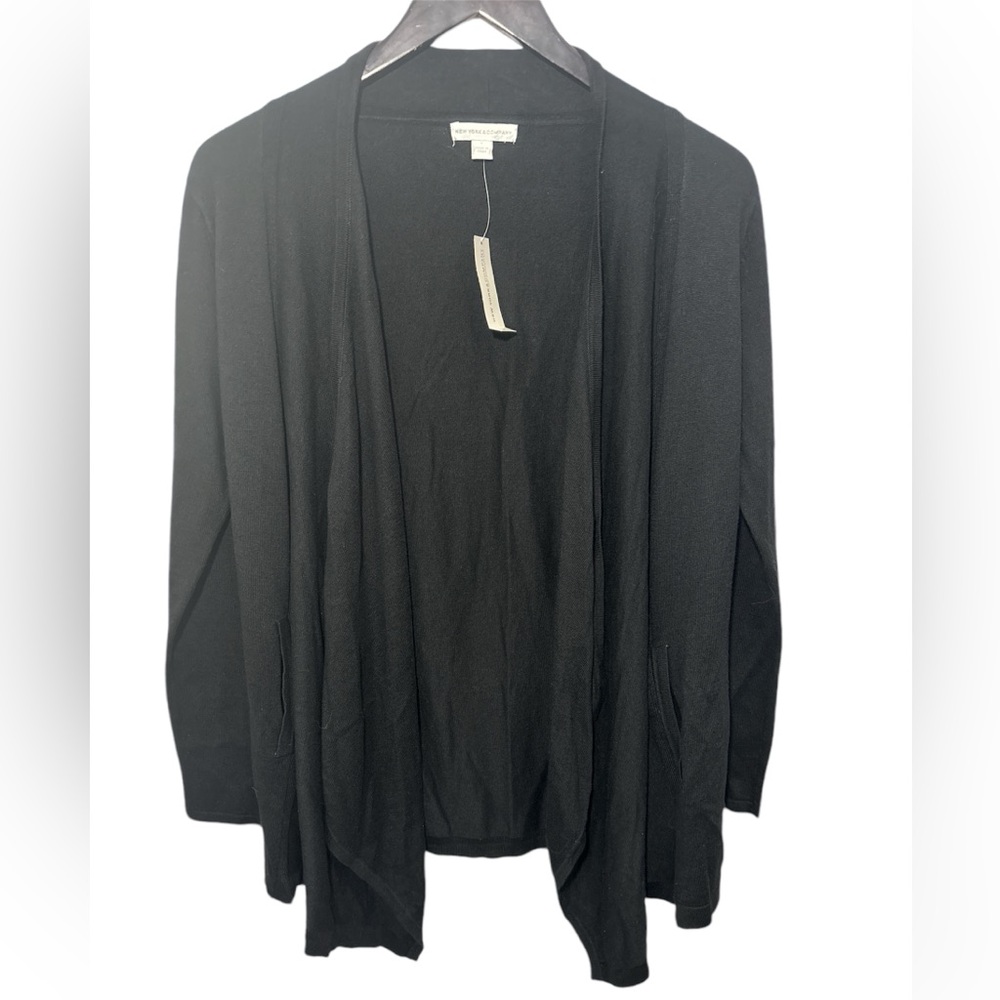 NWT New York & Company black draped open front cardigan small business casual